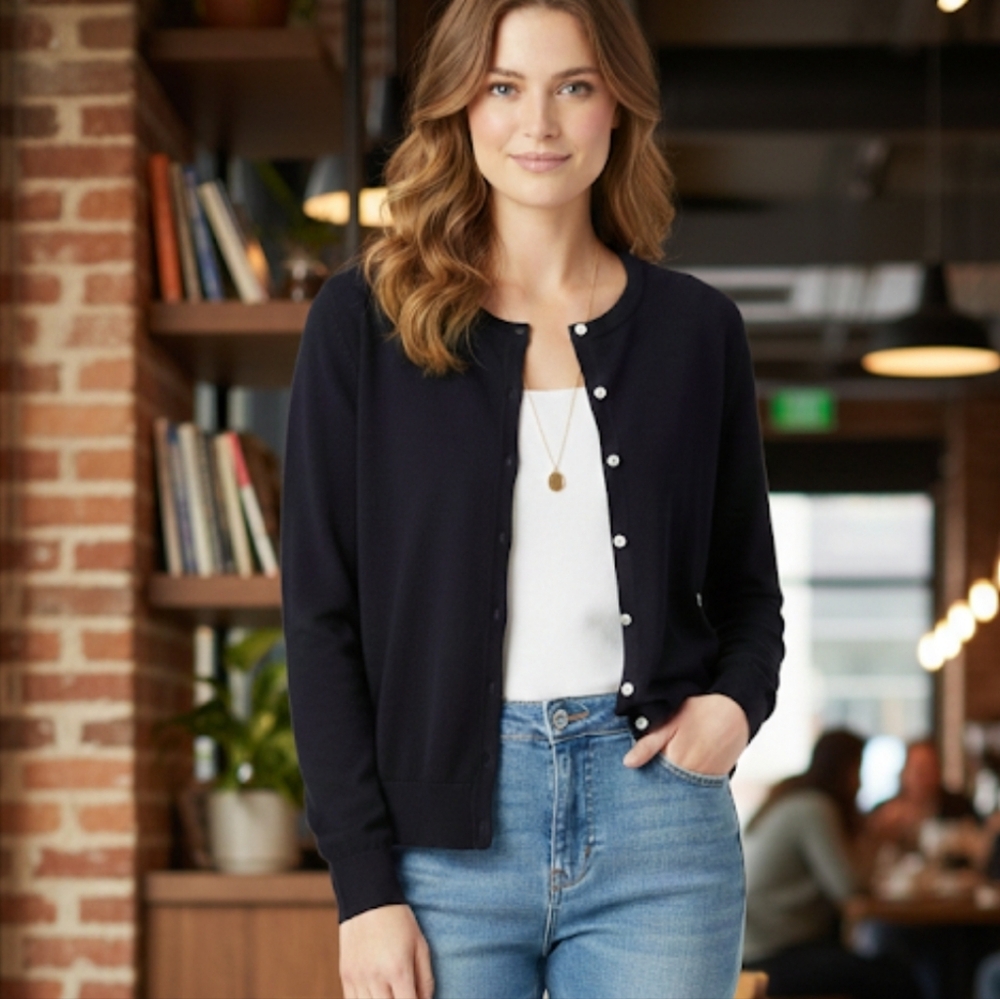 HAYDEN PARK New York Classic Navy Crystal Button Front Cardigan Sweater NWT